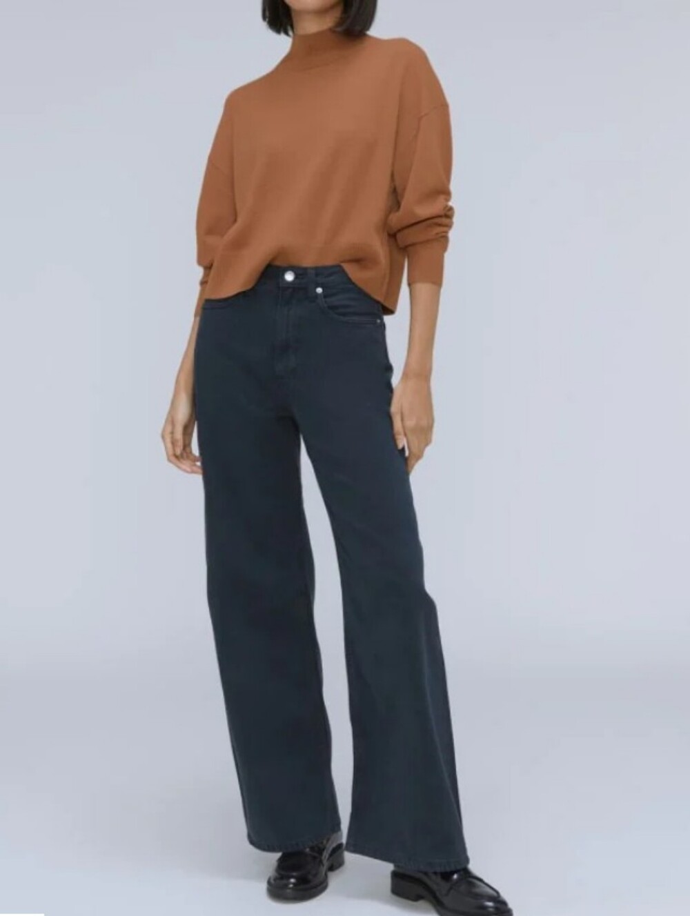 Everlane Yak Blend Mock neck Cropped Sweater Sz XXS In Warm Camel/Caramel Ton